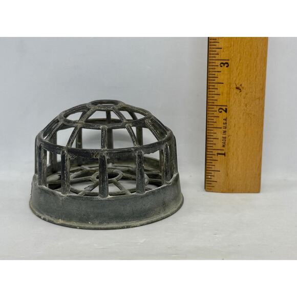 Vintage Gray Metal Flower Frog 3 1/2” Cage Design - Picture 7 of 10